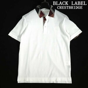 新品1円～★定価1.9万 BLACK LABEL ブラックレーベル クレストブリッジ 半袖 チェックカラー ポロシャツ M 白 ゴルフ ◆1798◆