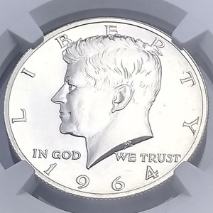 【希少】送料無料！1964 ジョン・F・ケネディ 50セント 銀貨 NGC PF64 アクセントヘアー モダンコイン 資産保全