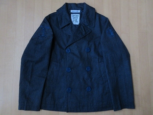 日本製 CAPTAIN SANTA 刺繍 薄手 デニムPコート ジャケットSインディゴ ブルー キャプテンサンタCLUBブルゾン マリン ジョイマークデザイン