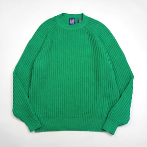 80s 90s GAP レアカラー オールド ギャップ コットン リブ ニット セーター フィッシャーマン ビッグサイズ グリーン ビンテージ 古着 緑 