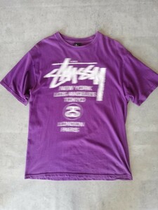 STUSSY モーションロゴ Tシャツ M 紫 ステューシー アーカイブ レア 90s 初期 黒タグ スケート ヴィンテージ ステューシー 半袖 OLD