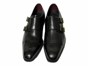 １６１【新品】ダブルモンクストラップ レザー ビジネスシューズ 左25右25.5 ブラック 黒 本革 革靴 