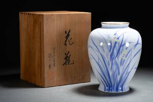 【善古堂】某名家買取品 宮内庁御用達 深川製磁 色絵彩磁 花卉文花入 共箱 花瓶 茶室置物 骨董品 古美術0301-19H05