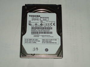 中古2.5SATA2 HDD　TOSHIBA MK2575GSX 250GB　No134