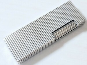 1円スタート！dunhill ダンヒル 高級ガスライター SILVERカラー 総柄 ストライプ彫刻デザイン 着火OK☆