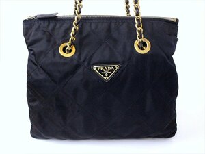 PRADA【プラダ】キルティング チェーンショルダーバッグ☆ネイビー×ゴールド金具☆ナイロン☆レザー☆テスート☆ロゴ☆レディース