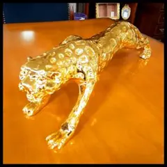 輸入雑貨　アニマルオブジェ　18金メッキ仕様　『狩りする豹』　金色　縁起物