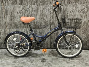 【未使用訳ありアウトレット品】前カゴ付属20インチ折り畳み自転車Shimano外装6段変速　ダークブルー【SK20276】