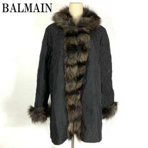 LA8939 バルマン リバーシブルシルクファーコート 黒ブラック BALMAIN 絹シルク100％ キルティング 中綿 9