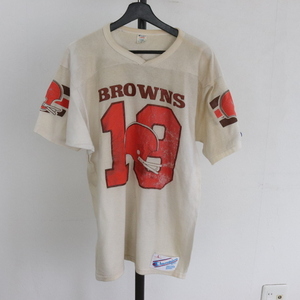 X364 80sビンテージ チャンピオン champion NFL ブラウンズ フットボールTシャツ USA製■1980年代製 表記Lサイズ 白 ホワイト アメカジ 70s