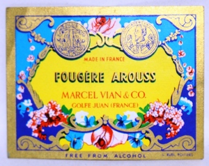 フランスアンティーク香水ラベル　FOUGERE AROUSS MARCEL VIAN&CO １９２０年
