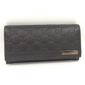 【中古】GUCCI 二つ折り長財布 グッチシマ レザー ブラック 233112