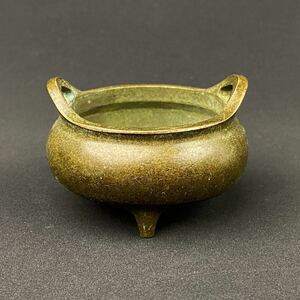 中国古玩 中国美術 宣製款 銅製 双耳三足香爐 中國香道具 中国香道具 明時代 古美術
