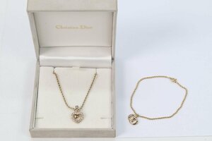 【2点】Christian Dior クリスチャンディオール ネックレス ブレスレット ゴールドカラー ヴィンテージ レディース アクセサリー 4310-A