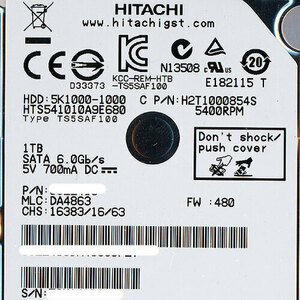 HITACHI ノート用HDD 2.5inch HTS541010A9E680 1TB [管理:2041327]
