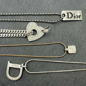 Dior ディオール ネックレス 4点セット Dロゴ ハート タグ ラインストーン シルバーカラー ヴィンテージ