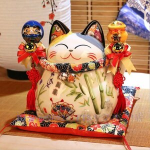 A5049☆招き猫 貯金箱 白磁 陶磁工芸品 置物 雑貨 レトロ アンティーク 家 店舗 飾り 縁起物 財運 金運 クリスマス 新築 ギフト