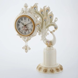 ロココ調　陶花風薔薇ローズ　カラフル薔薇と孔雀のローズの置き時計