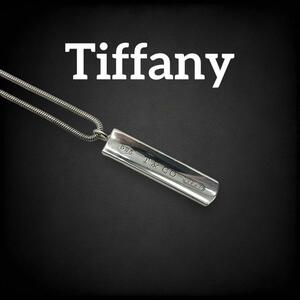 【美品】 ティファニー tiffany&co. Tiffany ナローバー ネックレス ペンダント SV925 スネークチェーン メンズ 刻印 タグ シルバー 715