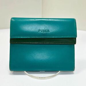 ◆FURLA フルラ◆ 三つ折り財布　本革　小銭入れ＆定期入れ有　ターコイズブルー　MADE IN ITALY 【USED】0319