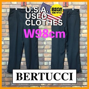 BP2-642★W98センチ位★USAビッグサイズ★【BERTUCCI】ストライプ 2タックスラックス【W38 メンズ　XL】チャコールグレー USA古着 アメカジ