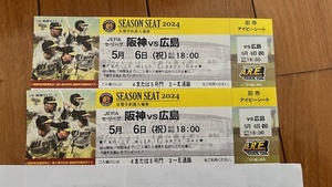 5月6日（月）祝日　阪神タイガースVS広島カープ　アイビーシート　2枚