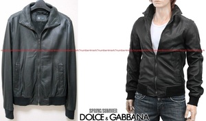 DOLCE&GABBANA希少 13S/S背ロゴ プレート ラムレザー ジャケット 44 ブルゾン 黒 ダウン S コート 羊革 デニム ドルチェ&ガッバーナ