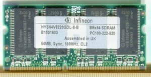 【Infineon】64MB-PC100-144pin-CL2　SDRAM SO-DIMM 