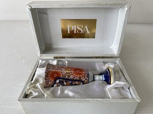 【保管品】PISA ワイングラス 馬上盃 陶器 賞美堂本店 其泉窯 有田焼 杯 金色 金 染錦牡丹唐獅子文 カップ ワインカップ ケース付き