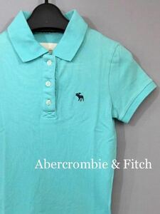アバクロンビーアンドフィッチ Abercrombie & Fitch A&F ヘラジカ ロゴ 刺繍 ポロシャツ 半袖 レデイース ブルー 水色 XSサイズ ～▽