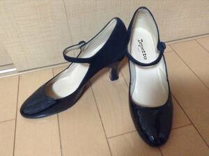 使用感あり★Repetto レペット★パテントレザー×ヌバック エナメル ハイヒール ヒール7cm ワンストラップ 黒 サイズ37.5 23.5～24cm 