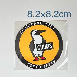 CHUMS チャムス ステッカー ペンギン 丸型 8.2cm シール アウトドア キャンプ用品 デカール 黄色 ランドウェル 日本製 定価500円 正規品