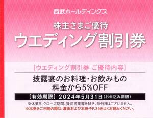 ★西武ホールディングス　株主さまご優待　ウェディング割引券（5％OFF）×1枚★2024/5/31まで★即決