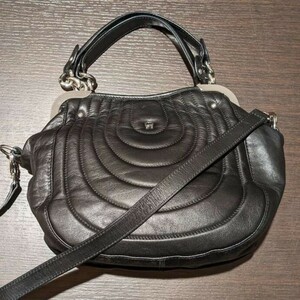 #14343 AIGNER 2way レザー バック 約W25cm × H25cm × D10.5cm ブラック black 現状品