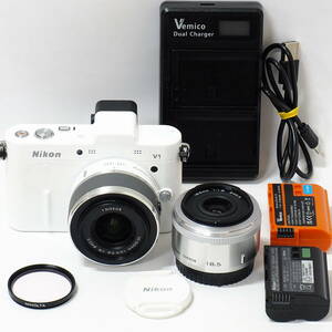 Nikon 1 V1 NIKKOR 10-30mm F3.5-5.6 VR 18.5mm F1.8 White Silver 1インチ ニコン CXフォーマット EVF搭載 撮影テスト確認 良好 EN-EL15