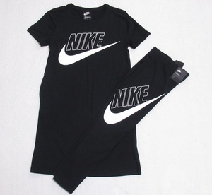 NIKE ガールズ ワンピース タイツ セットアップ 黒 150 ナイキ Tシャツ ワンピ レギンス スウッシュ ロゴ CU8375-010 タイツCU8943-010