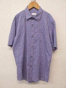 k6649：DRIES VAN NOTEN(ドリスヴァンノッテン)ギンガムチェック柄 半袖シャツ 46 メンズ紳士/ハンガリー製/青紫：35