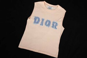 美品 28 クリスチャンディオール Dior レディース ノースリーブ デニムロゴ タンクトップ Tシャツ ピンク 　P216/P722/B129　　正規品