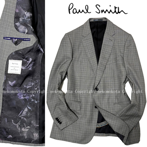 ポールスミス WOVEN IN ENGLAND BY BOWER ROEBUCK バウアーローバック 裏地花柄 チェック ウール 2B テーラード ジャケット XL2 Paul Smith