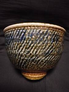 茶碗　人間国宝「島岡達三」作「塩釉象嵌縄文碗」達三、最上位作品と思います（茶道具、陶磁器焼き物）