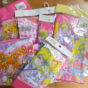 プリキュア スマイルプリキュア ドキドキプリキュア オールスター ランチクロス 巾着(L) コップ袋 ランチ巾着 ミニタオル 未使用 布物 6点