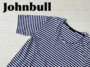 ☆送料無料☆ Johnbull ジョンブル 古着 半袖 Uネック ボーダー Tシャツ 日本製 メンズ L ブルー トップス 中古 即決