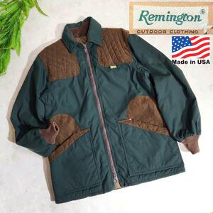 USA製 Remington ハンティングジャケット・深緑&焦げ茶 アメリカ古着 ダークグリーン&ダークブラウン 中綿 部分キルティング 82675