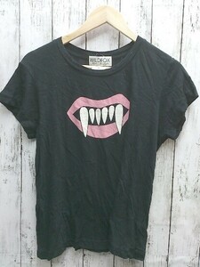 WILDFOX　ワイルドフォックス Ｔシャツ 半袖 Uネック　プリントＴシャツ　唇　U.S.A.製 Sサイズ ブラック レディース 1206000014996