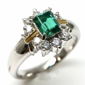 CrescentVert(クレサンベール)◆Pt900/K18 エメラルド/天然ダイヤモンドリング◆A 約5.8g 約8.5号 diamond emerald ring 指輪 EC2/EC2