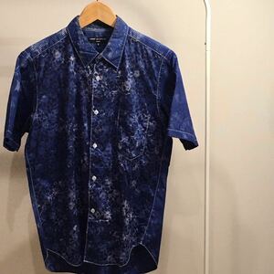 COMME des GARCONS HOMME 半袖シャツ Sサイズ ブルー ダイダイ染 花柄 ストライプ コムデギャルソン 日本製 MADE IN JAPAN