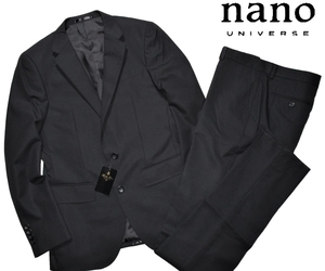 新品 48 L 定価3.5万▼ ナノユニバース nano universe スーツ 2ボタン テーラードジャケット パンツ 上下 セットアップ 黒 ストライプ