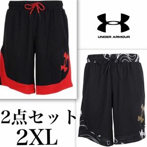 【新品 正規品】アンダーアーマー UNDER ARMOUR ハーフパンツ 2点セット 2XL【XXL】黒金 黒 赤