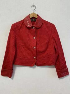 5-41 FENDI フェンディ ジャケット アウター 上着 長袖 ズッカ柄 総柄 赤 レッド コットン100% イタリア製 女性用 レディース 