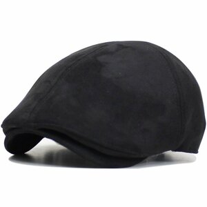秋冬 帽子 ニット ハンチング キャップ メンズ レディース ゴルフ帽 ハンチング シンプル スエード調 ブラック